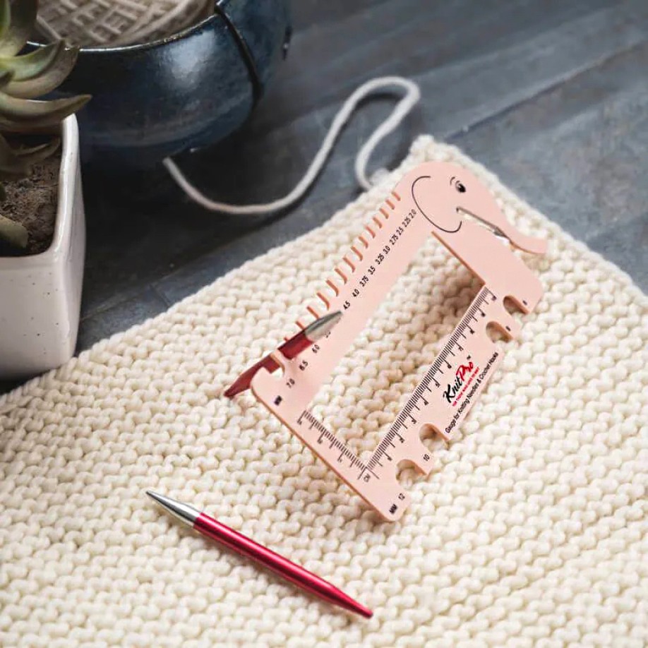 Шкала размеров для спиц KnitPro с резаком, розовая